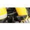 Invisible fairing support brackets mount to the front fuel tank bolts. 