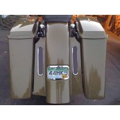 6" stretch fender with 8" tall chrome bezel lights in fillers for long bags. 